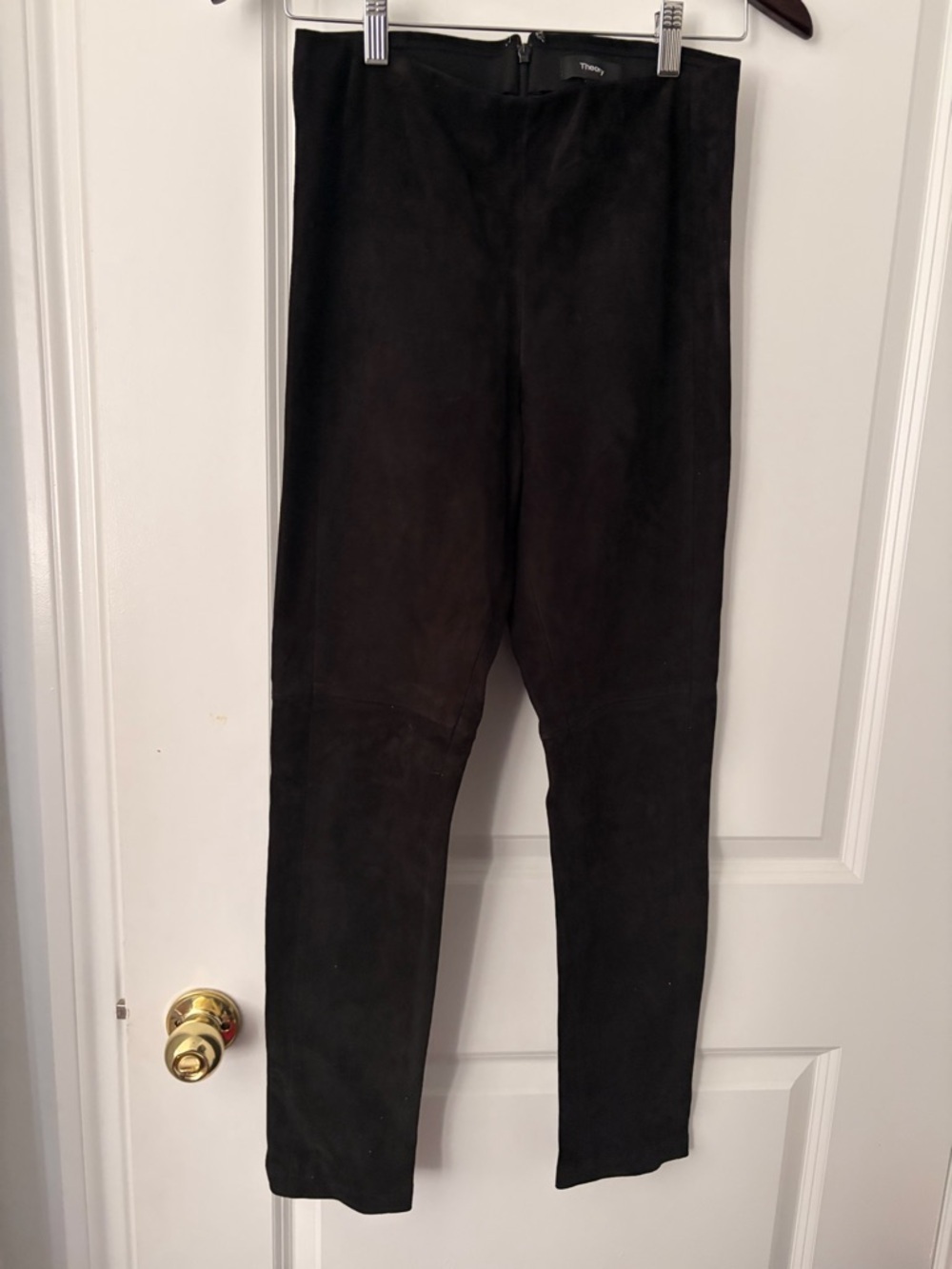 Theory Navalane L Stretch Hide Lamb Leather Suede Black Pants - Size 4